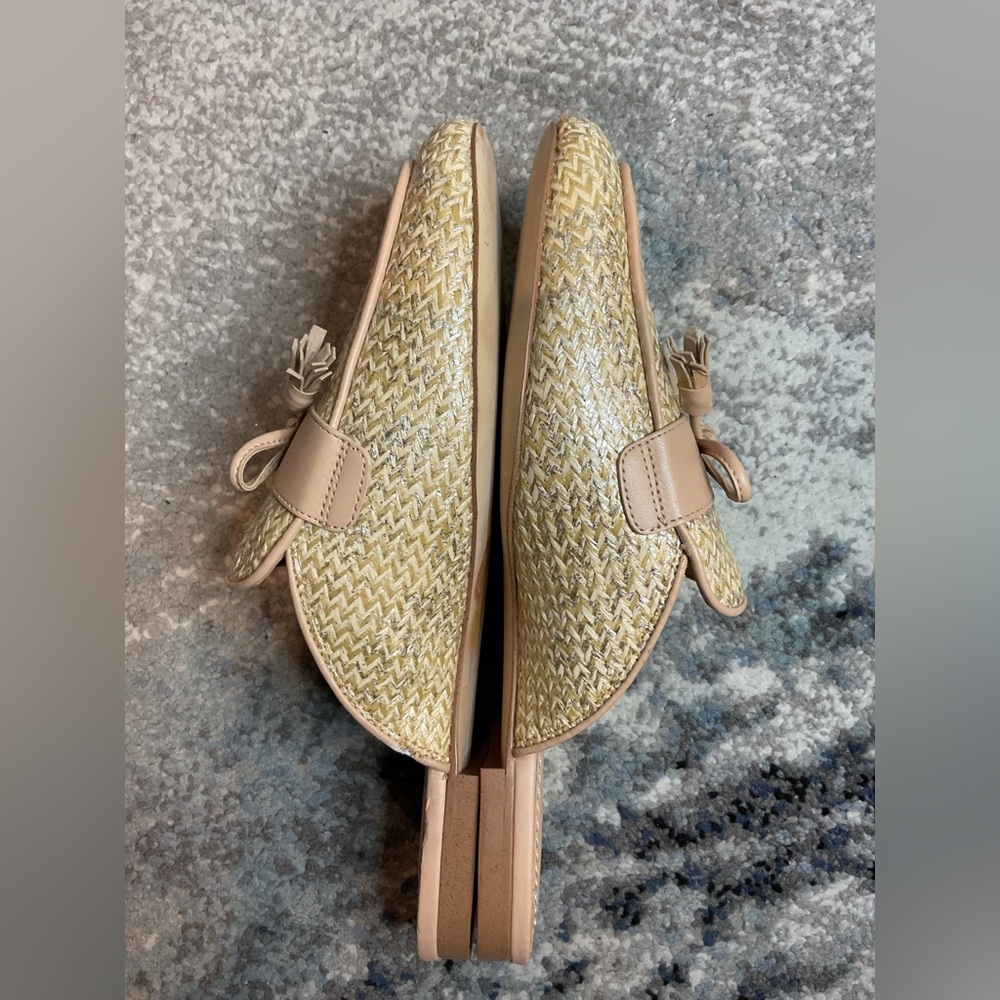 Coach Stassi Raffia Tassel Loafer Slides - Metallic Straw - Size 7N (BLEMISHES) - Picture 9 of 16